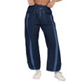 thumbnail image 2 of Pantalones Deportivos Holgados de Pierna para Mujer, Informales, con Cordón Ajustable y Cintura Elástica, en Colores Contrastantes, Estilo Y2K. Azul Oscuro S, 2 of 8