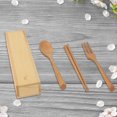 thumbnail image 3 of Juego de tenedor, cuchara y palillos reutilizables con mango de pino para viajes, vajilla portátil y ecológica, 3 of 6