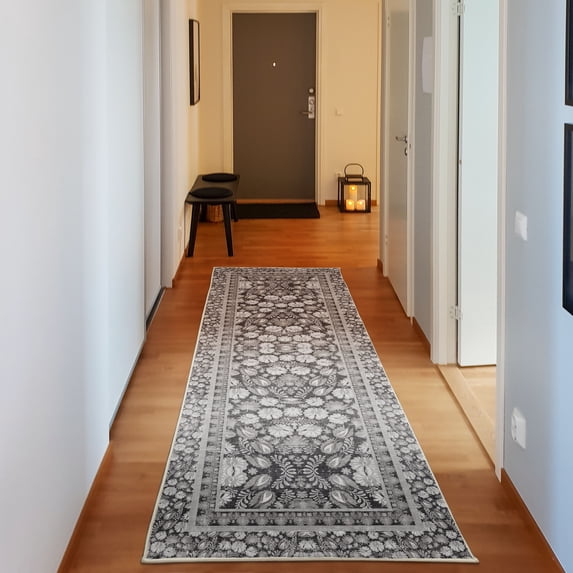 Floral Art Decorative Rug, Pastel Design Bohemian Nature Art of Vintage Leaves and Flowers, Quality Carpet for Bedroom Dorm and Living Room, 6 Sizes, Pale Grey, by Ambesonne