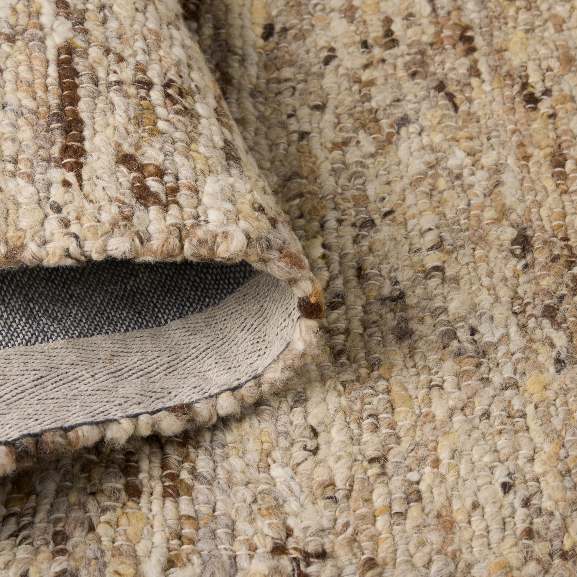 TOWN & COUNTRY TERRA Montana Textured Border Handcrafted 100% Wool Area Rug, Beige/Dark Brown, 6'x9'