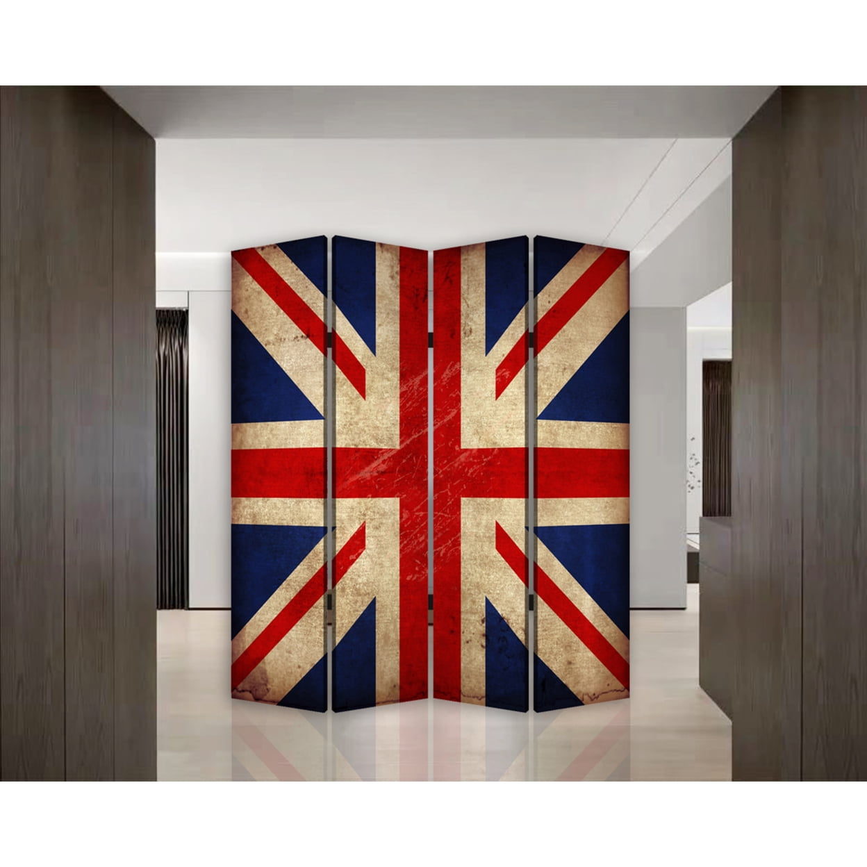 Decorative Lightweight 4 Panel Union Jack Screen Room Divider With Two Different Finishes - 7Ft