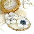 thumbnail image 3 of Vintage Elegance Mother of Pearl Shell and Blue Crystal Bead Flower Brooch Pin, 3 of 6