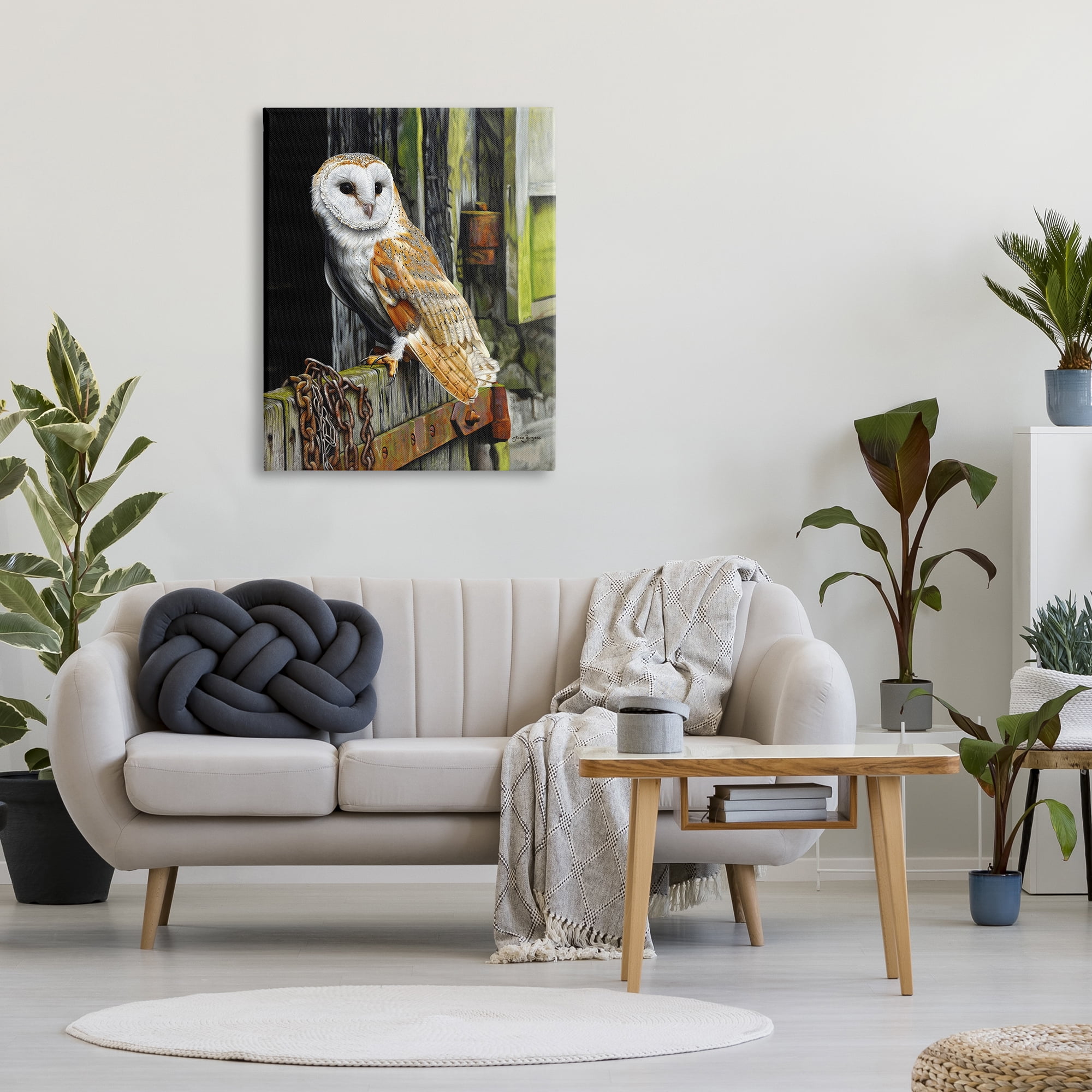 Stupell Industries Owl Perched on Barn Door Animals & Insects Painting Gallery Wrapped Canvas Print Wall Art, 30 x 40
