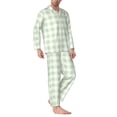 thumbnail image 2 of Fuzoiu Green Checkboard Print Men's Long-Sleeved Pajama,Lounge Button Down Nightwear,Mens Notch Collar Pajama Set -X-Large, 2 of 7