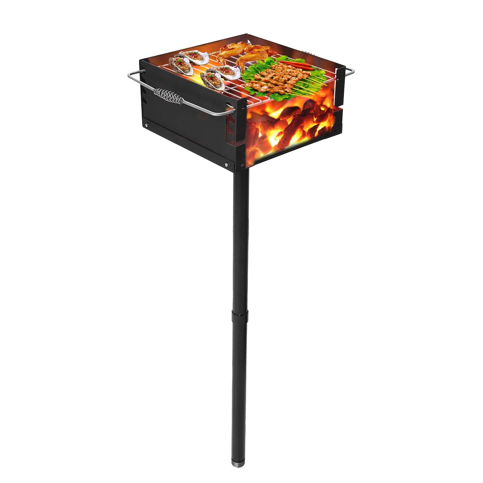 Park Style Charcoal Grill with Grate, Single Post Outdoor BBQ Rack