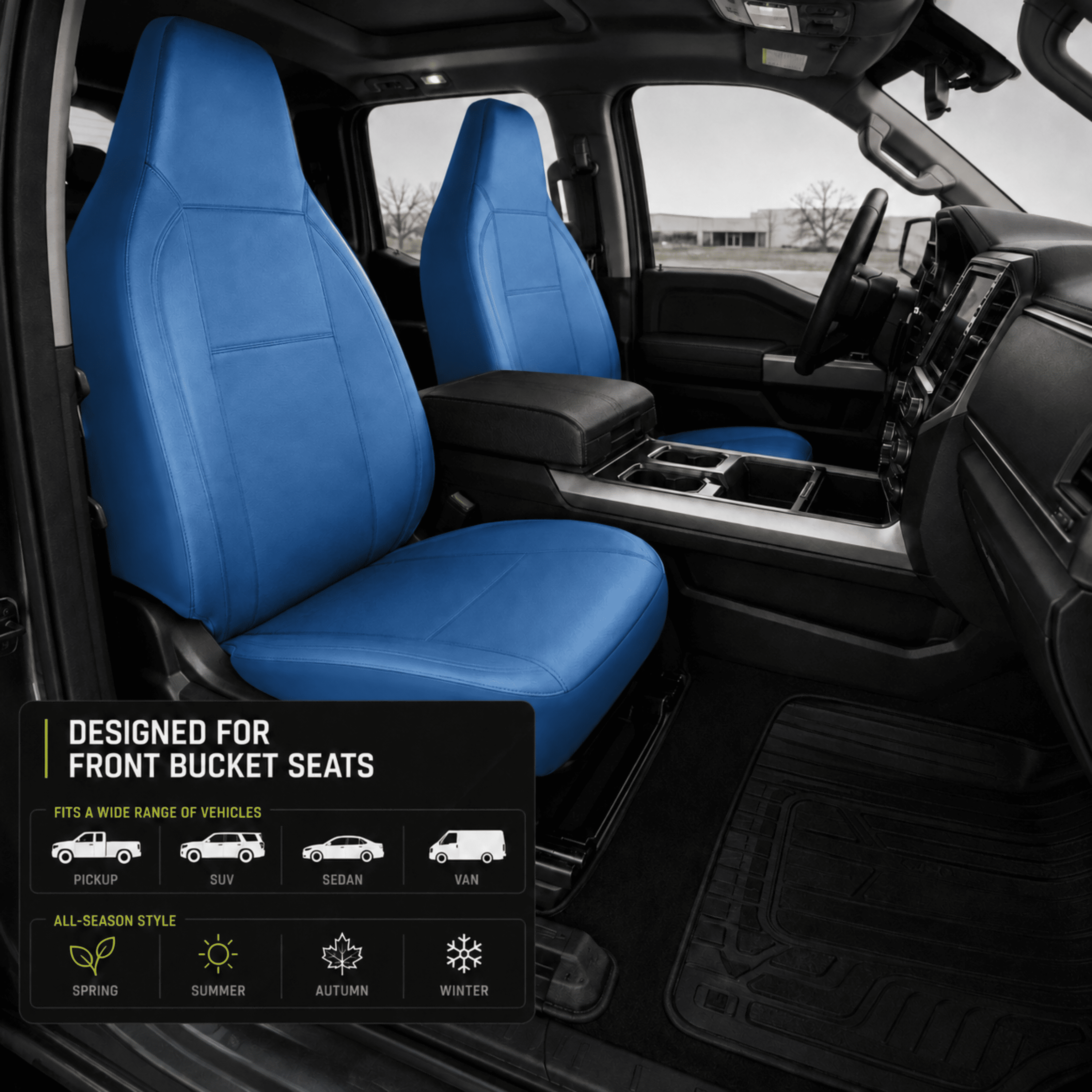 Auto Drive Car Seat Cover,High Back Full Leather Seat Protector Front Seat, Premium Comfortable Anti-Slip, Airbag Compatible Universal Fit for Cars SUVs Trucks，Blue