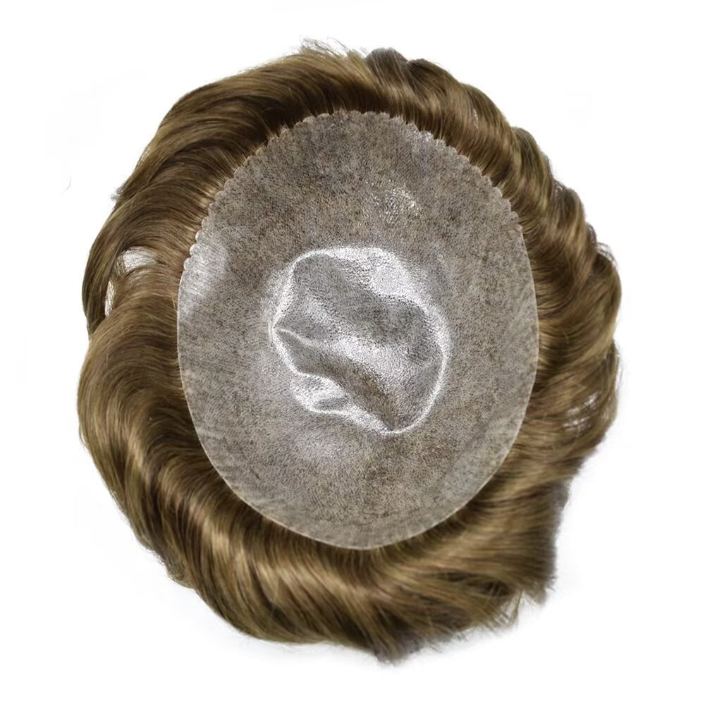 Full PU Toupee for Men Human Hair Replacement System Thin Skin Mens Toupee Hairpieces Black Brown Blonde Gray Hair Wigs