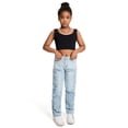 thumbnail image 2 of Gubotare Girls Jeans with Bows Jeans for Teen Girls Girls High Waisted Straight Leg Jeans Denim Long Pants Size 9-10 (Light Blue,9-10 Years), 2 of 5