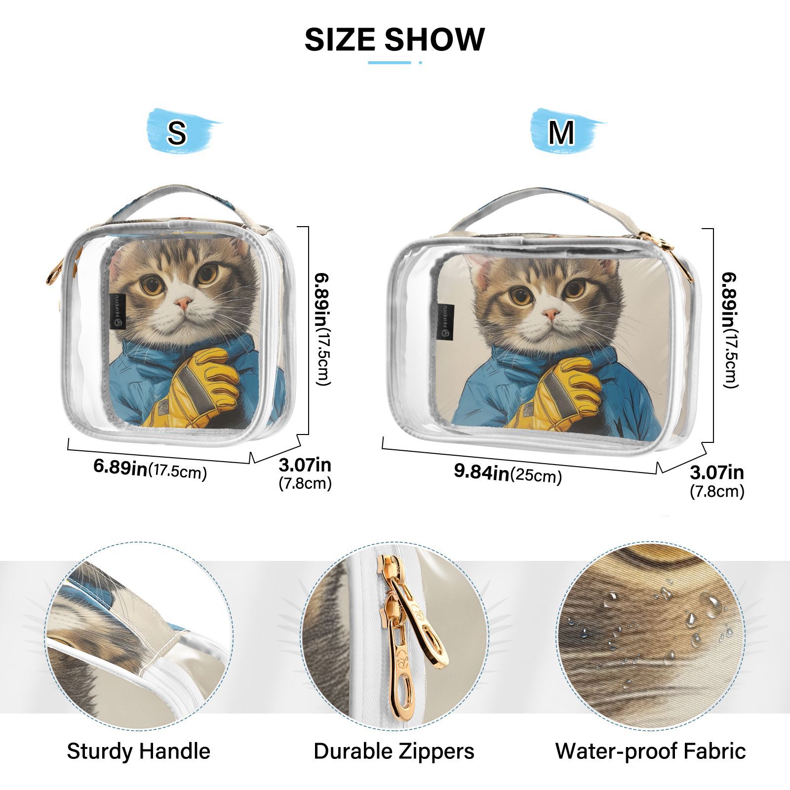 Clear Makeup Bags with Handle Large Opening 2 Pack Set Toiletry Bag Quart Size Bag, for Women Man Traveling Travel Essentials, Toiletries and Other. Cat Racer