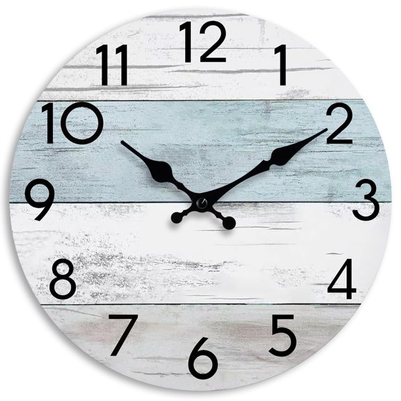 Emlimny Wall Clock Silent Non-Ticking Wooden Clocks Battery Operated 8 Inch Small Country Retro Rustic and Beach Style Decorative for Kitchen, Home, Bathroom, Bedroom (Blue)