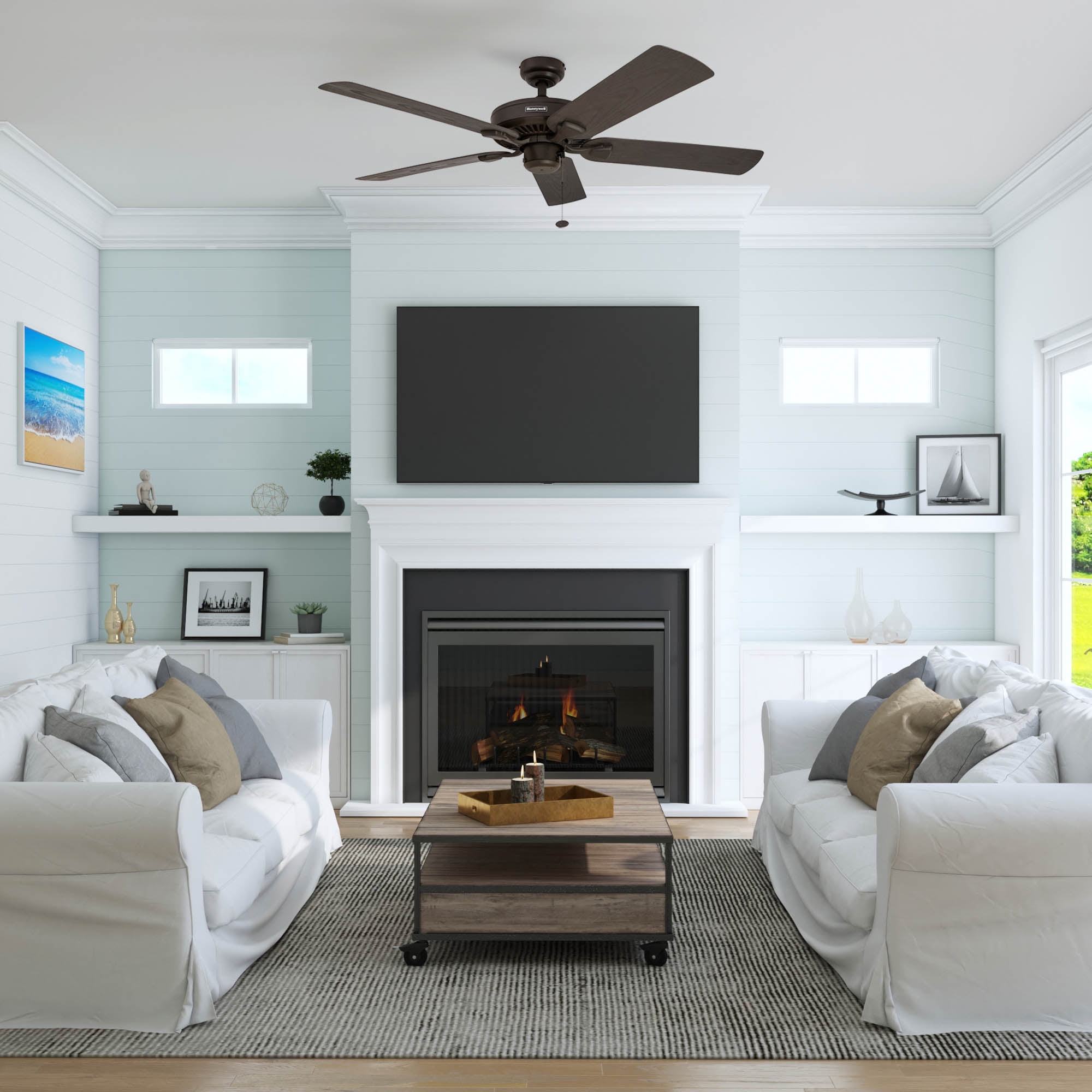 Honeywell Belmar 52" Bronze Indoor/Outdoor Ceiling Fan with 5 Blades, Pull Chains & Reverse Airflow