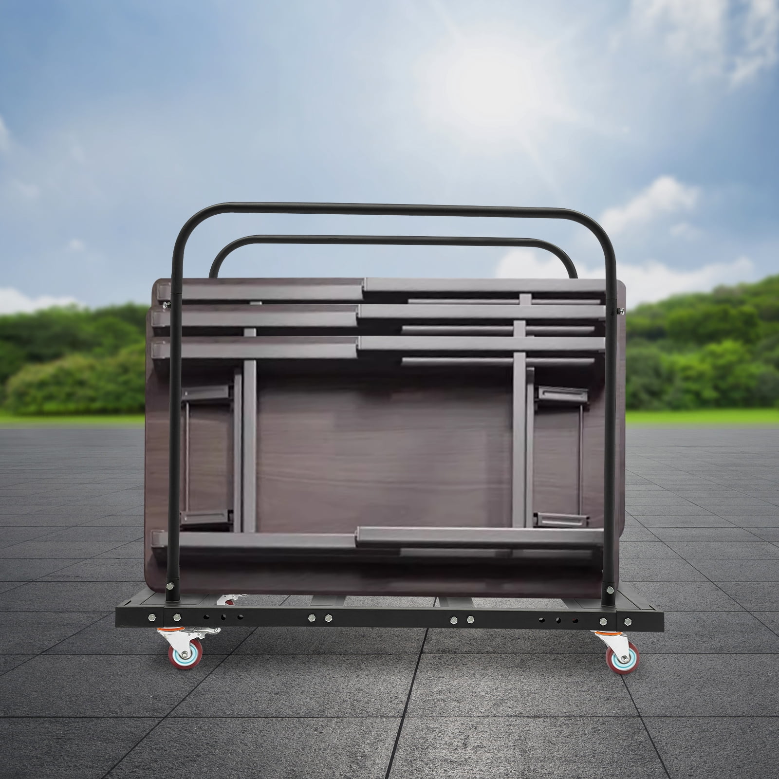 Industrial Folding Table Dolly, 120kg Capacity, Expandable 3.35-9.09in Beams, 2 Tubular Handles, Ideal for Construction Sites, Warehouses, Storage