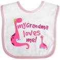 thumbnail image 3 of Inktastic My Grandma Loves Me Girls Dinosaur Girls Baby Bib, 3 of 4