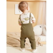CARETOO Newborn Baby Boy Clothes 2Pcs Cotton Fabric Infant Bodysuit Casual Outfits Bib Overall Pants