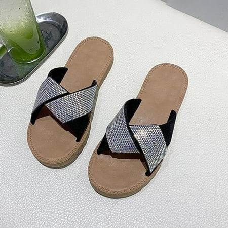 

Womens Flat Slide Sandals Casual Strap Cross Comfy Summer Fashion Sandals