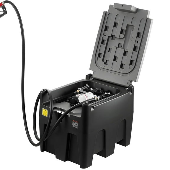 58 Gallon Portable Diesel Fuel Tank with 12V Transfer Pump (10 GPM) – Heavy-Duty Black Diesel Storage Tank for Trucks, Tractors, & Equipment – Includes Battery Clamps & Spout