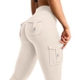 thumbnail image 6 of Womens Yoga Pants Flare Leggings with Cargo Pockets Scrunch Butt Lifting High Waist Tummy Control Gym Workout Bootcut Beige L, 6 of 6