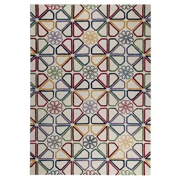 MA Trading Handmade Indo Continuu White and Multi Rug (India) 5'2" x 7'6" 5' x 8' Dining Room