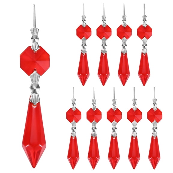 Uxcell 20-Pack Crystals Prisms Glass Tip Beads, 75mm Replacement Chandelier Teardrop Icicle Drops Hanging Pendants [Dark Red]