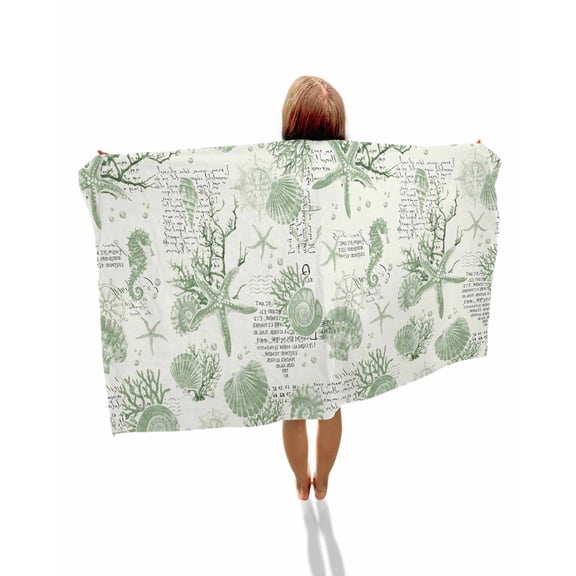 Sage Green Coastal Beach Towels Oversized Super Absorbent, Coral Starfish Nautical Compass Lightweight Bath Towel Quick Dry Sets For Bathroom/Pool/Rv Camping/Beach Play/Gym Room/Picnic 30"x60"