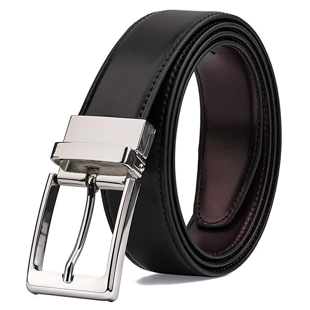 KM Legend Men's Dress Belt Genuine Leather Reversible Rotated Buckle