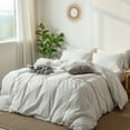thumbnail image 5 of MooMee Striped Duvet Cover Set Full 100% Washed Cotton Linen Like Textured Breathable 3-Piece (White& Dark Grey Wide Stripes), 5 of 6