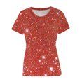 thumbnail image 4 of TKLPEHG Short Sleeve Tops for Women Crew Neck Tshirt Loose Shirts Glitter Print Fashion Going Out Tops Casual Summer Blouses (Red,S), 4 of 4