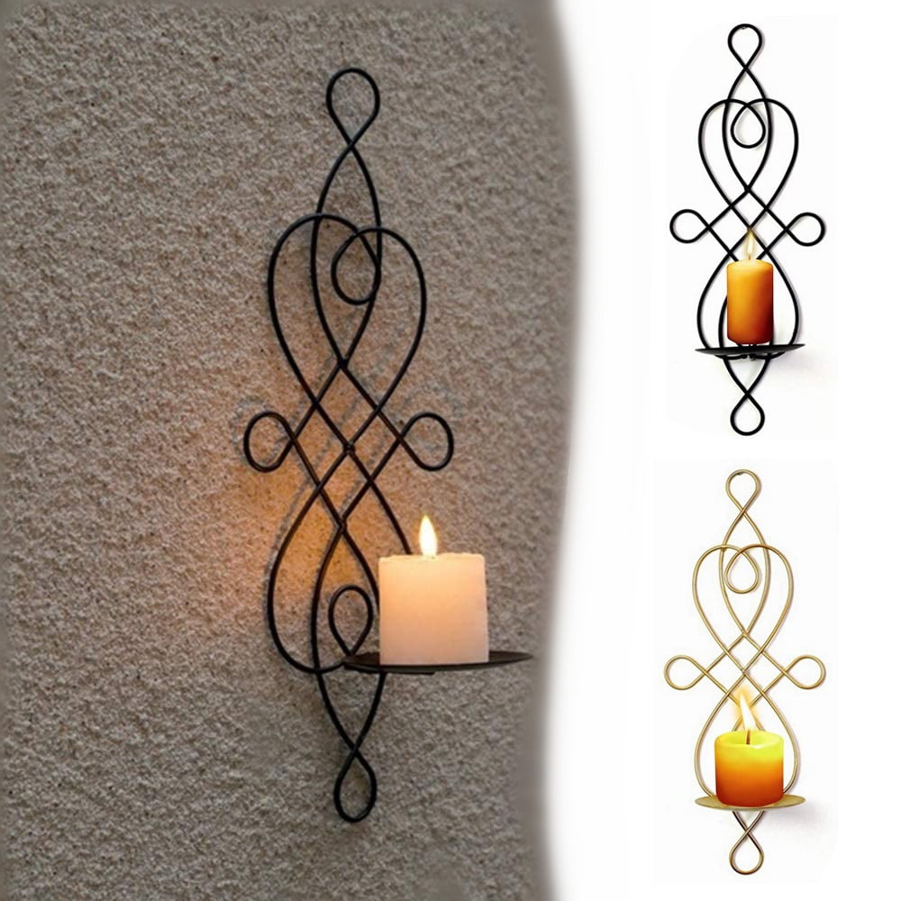 Wall Sconce Candle Holder Black Iron Metal Glass Votive Home Decor Gift Idea 2PC 