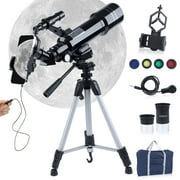 LAKWAR Telescope for Kids Adults Astronomy Beginners Refractor Telescope 70mm Objective Lens, 400mm Focal Length, with Adjustable Tripod Smartphone Adapter Finder Scope Moon Filter and Carry Bag