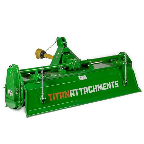 Titan Attachments 3 Point 72" Rotary Tiller Attachment Fits Cat 1 Tractors, Green Finish, Single Speed PTO Driven Cultivator with a 540 RPM Gearbox, Replaceable L-Shaped Tines Work 5" Deep