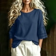 thumbnail image 2 of HAiming Cotton Linen Tops for Women Summer Tiered Short Sleeve Tee Loose Casual Comfy Solid Color Scoop Neck Shirts Outwear Tops, 2 of 7