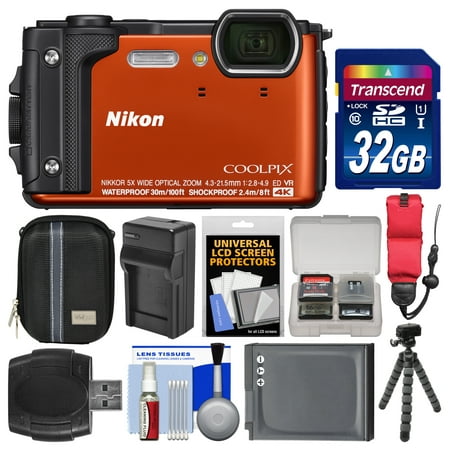 Nikon Coolpix W300 4K Wi-Fi Shock & Waterproof Digital Camera (Orange) with 32GB Card + Case + Battery & Charger + Flex Tripod + Float Strap + Kit