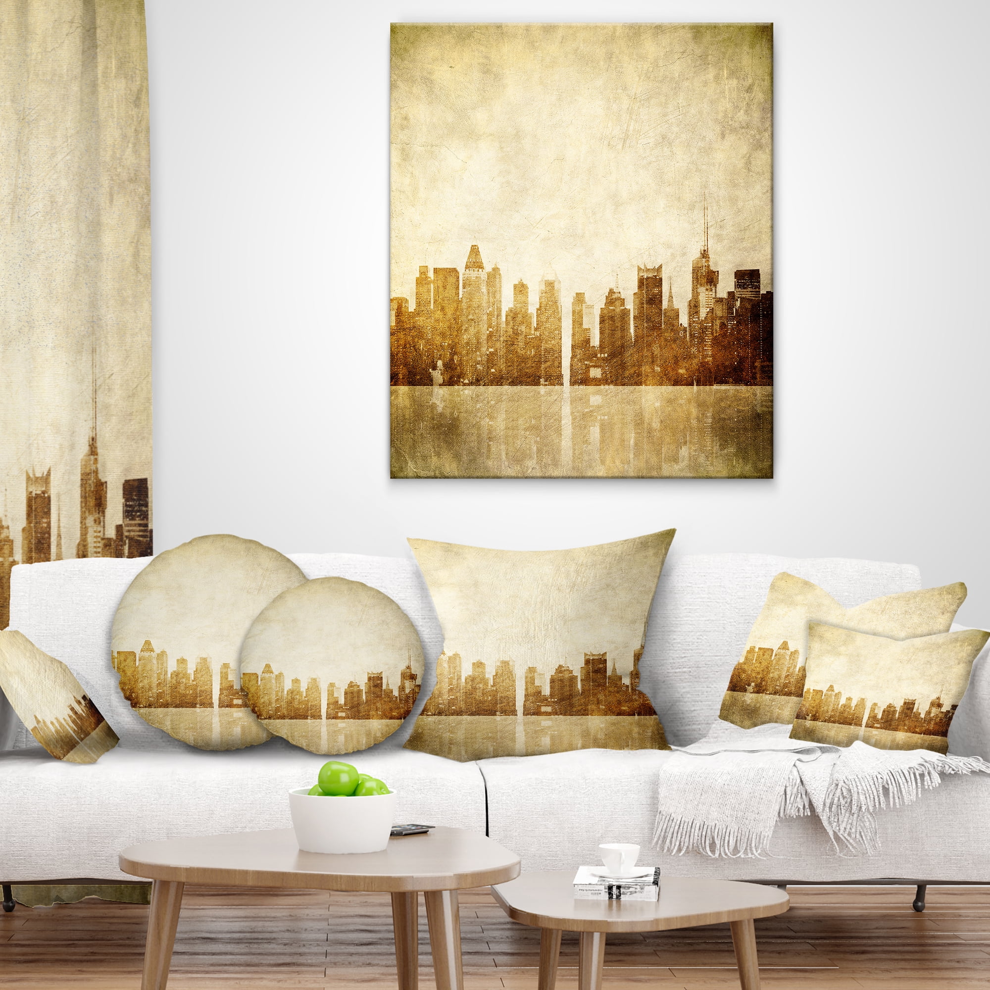 Designart New York Skyline Grunge View - Cityscape Throw Pillow - 18x18