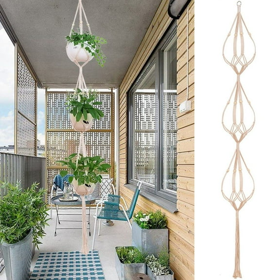3 Tier Macrame Plant Hanger, Handmade Hanging Planter Hanging Flowers Pot with Tassels, Hanging Plant Holder for Home Decor - Cotton Rope, 4 Legs, 71 Inch