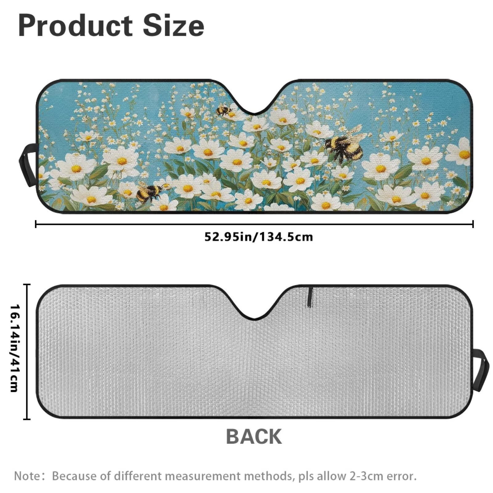 Uorisanigo Windshield Sun Shade Daisy Bee Print Windshield Shade Compatible with 2007-2024 Wrangler Rubicon Sahara TJ JK JKU 2 & 4 Door Heat Shield Sun Visor Cover Block UV Rays ,1Pc