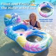 thumbnail image 3 of Vecukty Pink Blue Tropical Inflatable Swim Ring Pool Float, Mesh Recliner Lounge with Headrest & Cup Holders for Adults Teens,Swimming Pool Beach Floatie,Unisex, 3 of 9