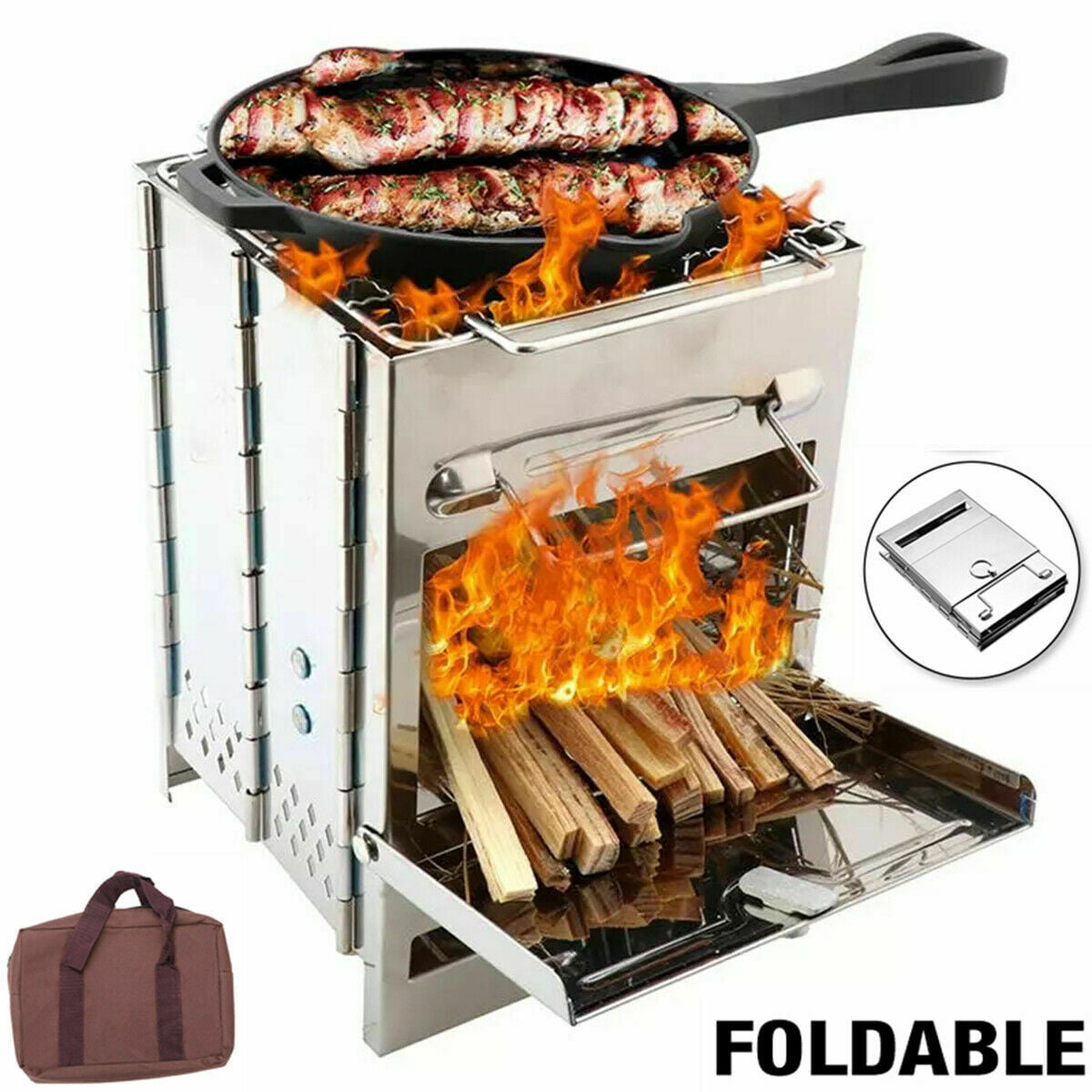 Outdoor Camping Cookware BBQ Barbecue Wood Burning Stove Portable Foldable Grill 