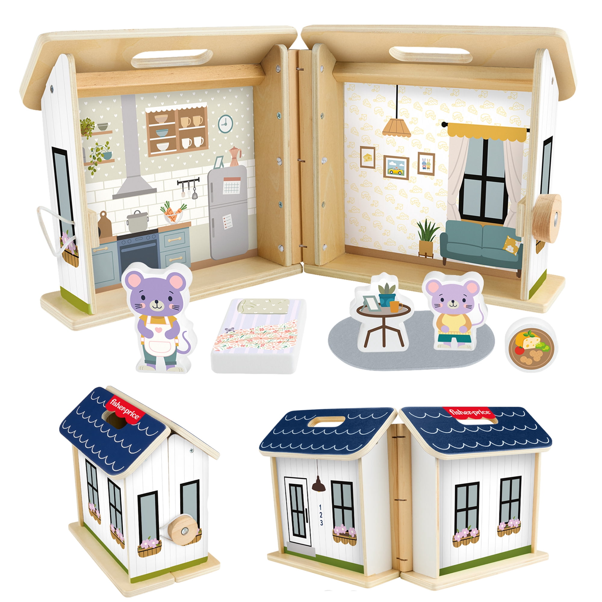 Fisher-Price Preschool Toy Wooden on-the-Go Play House Dollhouse for Children Ages 3+ Years
