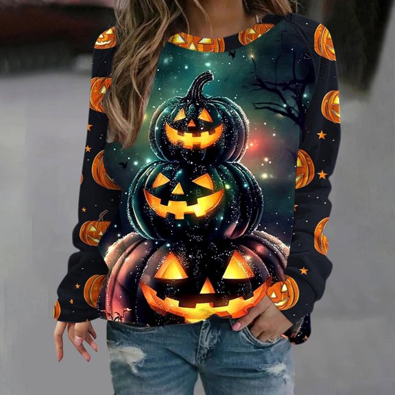 Halloween Ghost Sweatshirt Women Funny Spooky Season Long Sleeve Shirt | Spooky Shirts Halloween Party Outfits Crewneck Halloween Pullover Top