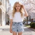thumbnail image 5 of LRen Girls Shorts Size 10-12 Girls Jean Shorts Y2K Vintage Mid Waist Straight Leg Denim Shorts Baggy Cute Summer Y2K Streetwear, 5 of 10