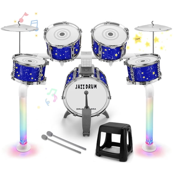 Upgraded Kids Drum Set Jazz Drums Kit with 5 Drums - Toddler Music Toys Learning Instruments Xmas Birthday Gifts for Toddlers 3 4 5 6 7 Boys Girls, B