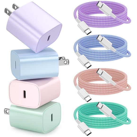 Cargador Aorle para iPhone 16/15, carga rápida de 20 W, USB-C, paquete de 4
