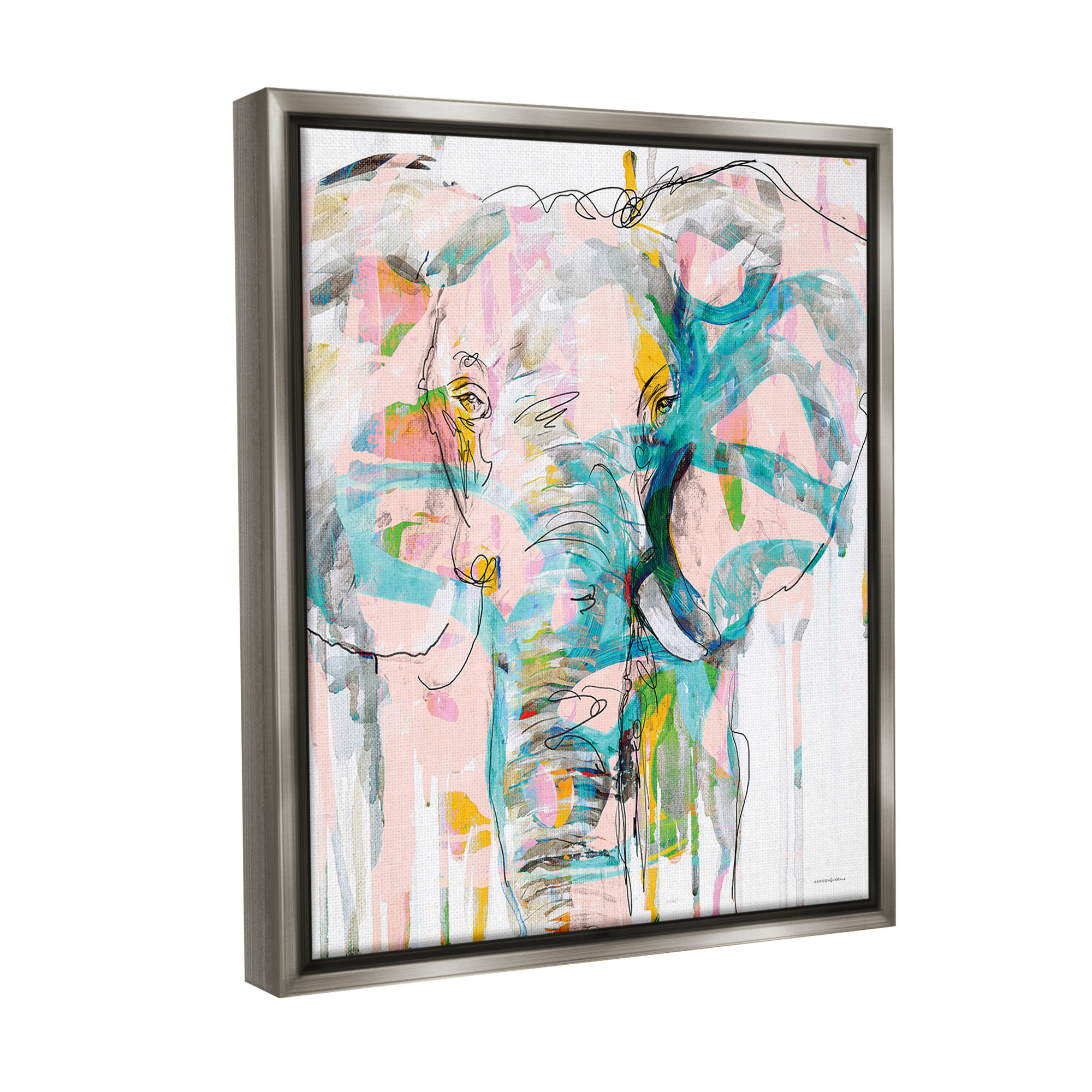 Stupell Industries Abstract Elephant Doodle Animals & Insects Painting Gray Floater Framed Canvas Art Print Wall Art, 17 x 21