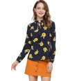 thumbnail image 3 of Allegra K Blusa Floral De Manga Larga Con Lunares Y Escote Con Volantes Para Mujer Azul amarillo M, 3 of 6