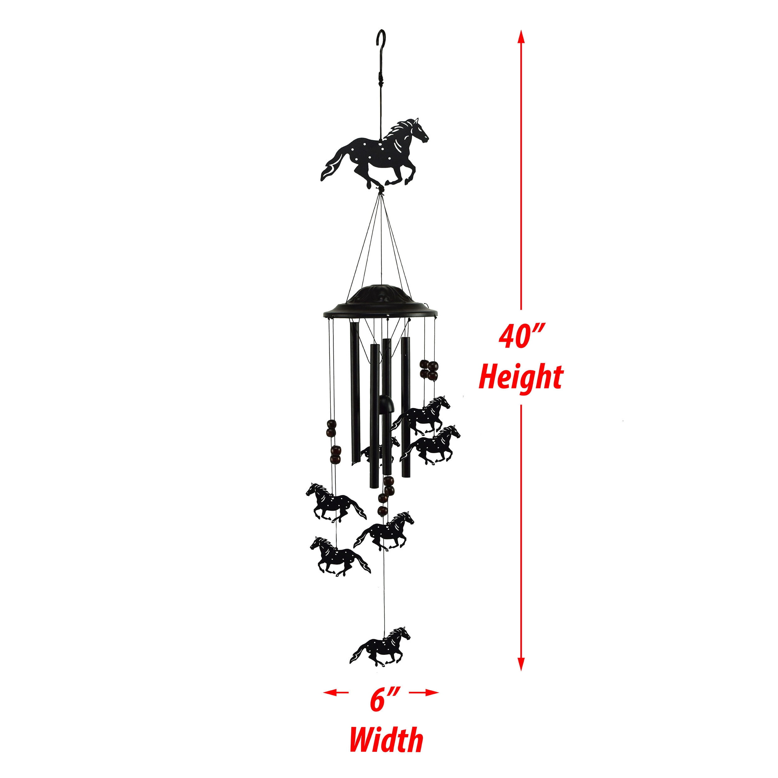 Rivers Edge Products Rivers Edge Products 40" Brass Wind Chime for Outside - Weather-Resistant Soothing Metal Wind Bell - Western Animal Outdoor Decor for Patio, Garden, Porch, Cabin - Horse Black