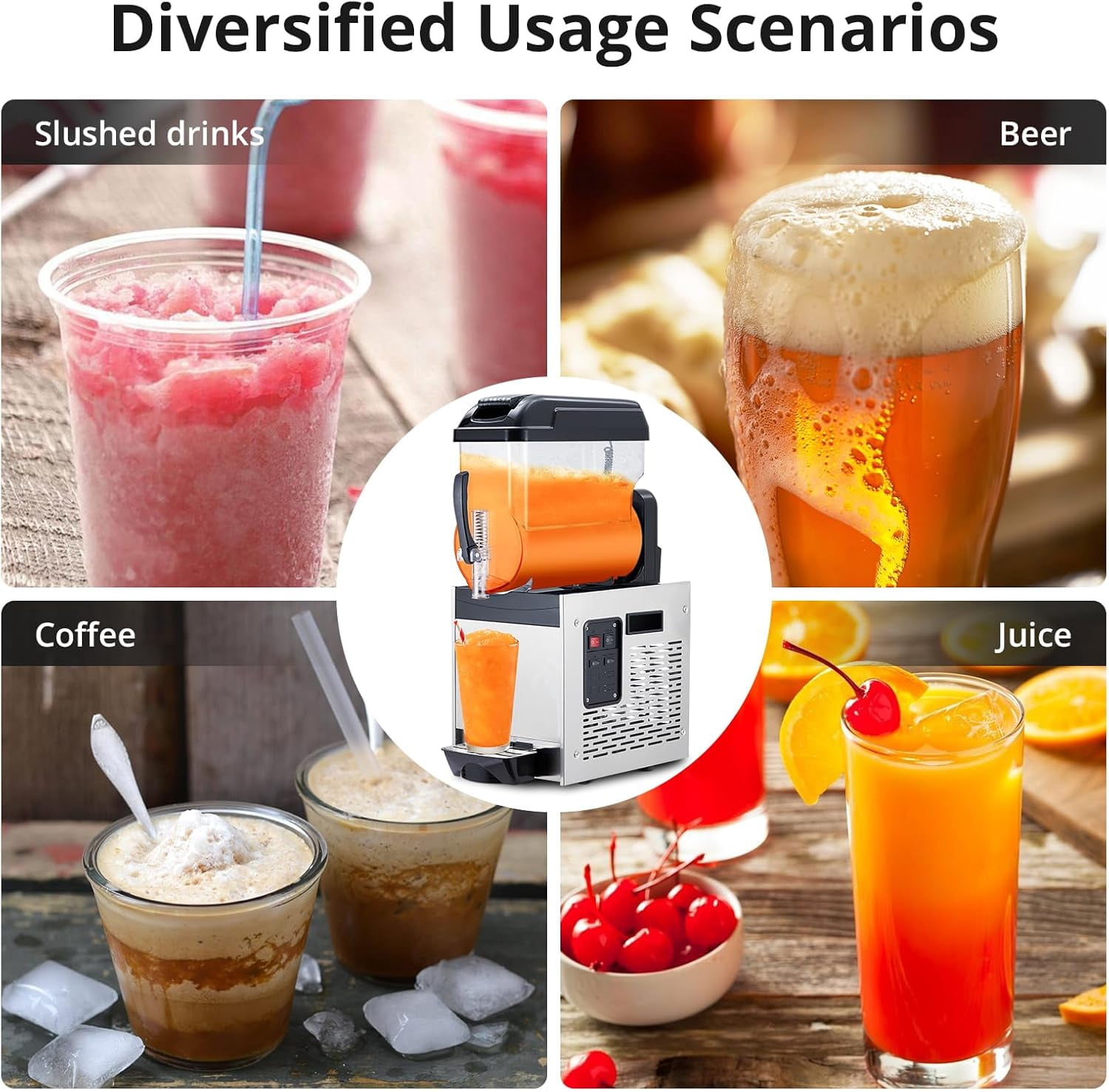 Commercial Slushy Machine, 12L/3.2 Gal Frozen Margarita Machine Smoothie, Self-Cleaning, 500W Stainless Steel Slushie Machine for Snow Melts, Cocktails, Homes, Coffee Shops, Restaurants