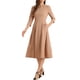 thumbnail image 1 of Vestido de trabajo para mujeres INSPIRE CHIC, corte A, mangas 3/4, vestido midi elegante, color caqui oscuro, talla XS, 1 of 6