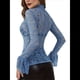 thumbnail image 2 of Blusa Elegante de Encaje Calado con Mangas Acampanadas para Mujer, para Fiesta, Moda 2025 Azul S, 2 of 7