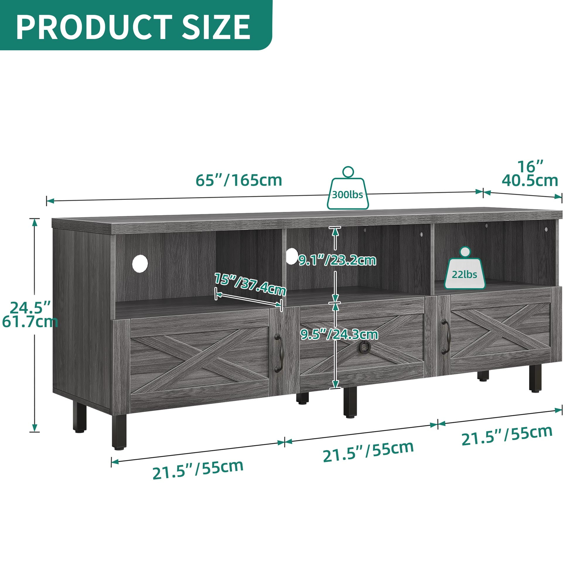 Dextrus Modern TV Stand for 70/65 inch, Wood Media Console with Storage  Cabinet and Open Shelves, White/Grey - Walmart Business Supplies