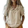 thumbnail image 7 of cocolona Summer Puff Sleeve Tops for Women Ruffle V Neck Loose Shirts Dressy Casual Solid Color Blouses, 7 of 7